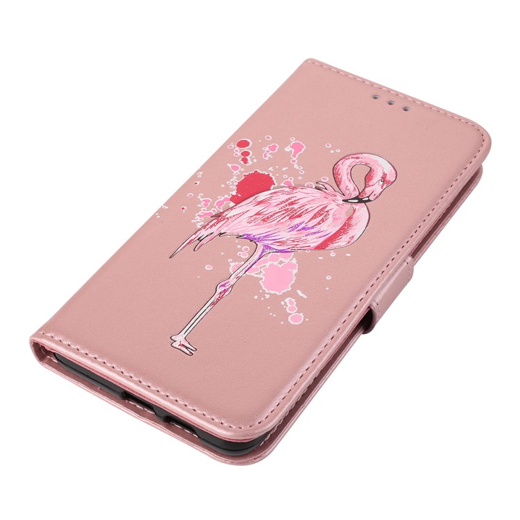 Glittery Powder Flamingo Pattern Leather Stand Casing for Samsung Galaxy A8 (2018) - Rose Gold-7