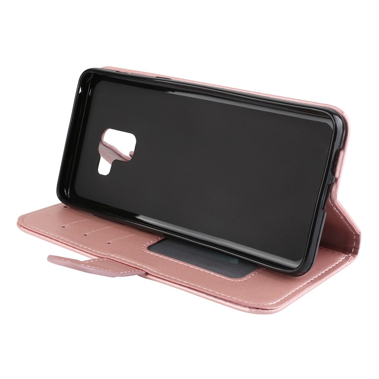 Glittery Powder Flamingo Pattern Leather Stand Casing for Samsung Galaxy A8 (2018) - Rose Gold-9