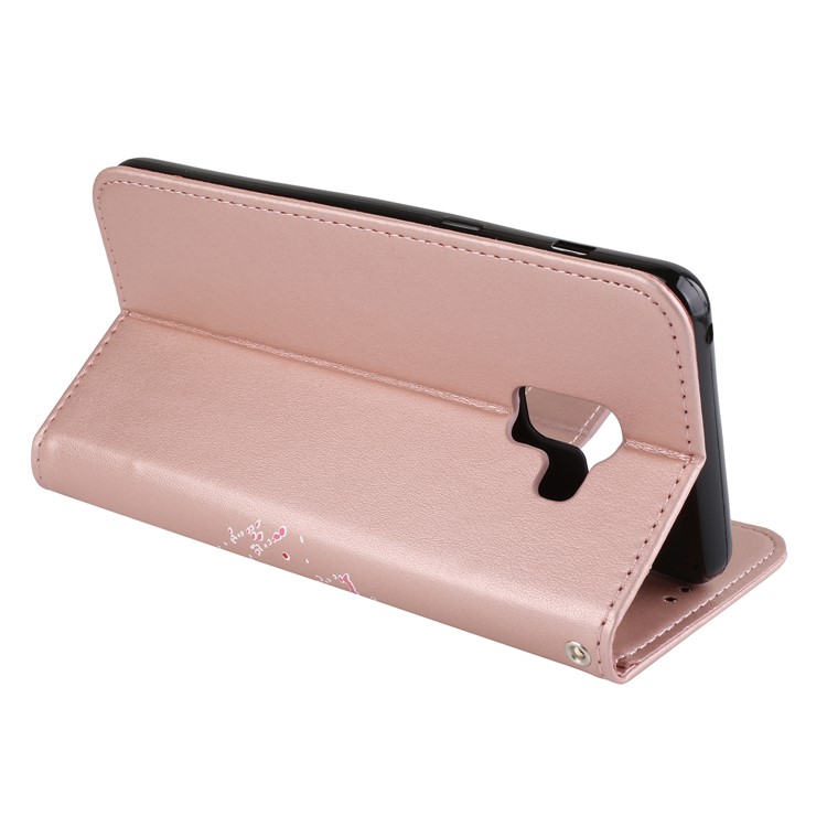 Glittery Powder Flamingo Pattern Leather Stand Casing for Samsung Galaxy A8 (2018) - Rose Gold-11