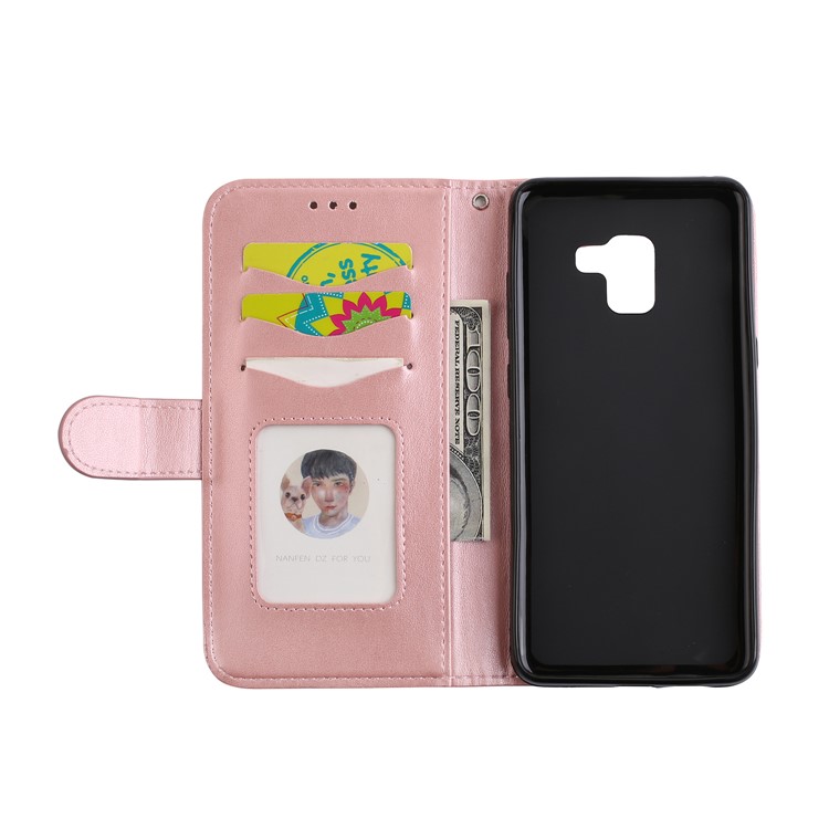 Glittery Powder Flamingo Pattern Leather Stand Casing for Samsung Galaxy A8 (2018) - Rose Gold-13