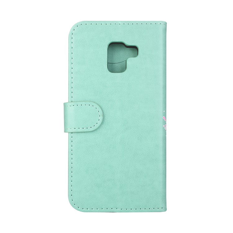 Glittery Powder Flamingo Pattern Leather Flip Cover Accessory with Card Holders for Samsung Galaxy A8 (2018) - Cyan-5