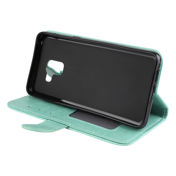 Glittery Powder Flamingo Pattern Leather Flip Cover Accessory with Card Holders for Samsung Galaxy A8 (2018) - Cyan-9