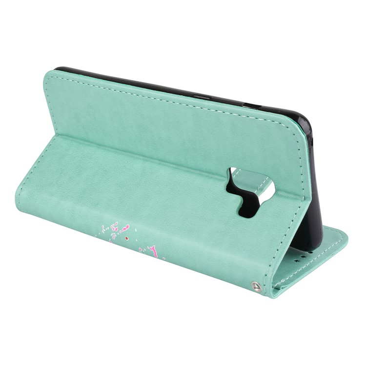 Glittery Powder Flamingo Pattern Leather Flip Cover Accessory with Card Holders for Samsung Galaxy A8 (2018) - Cyan-11