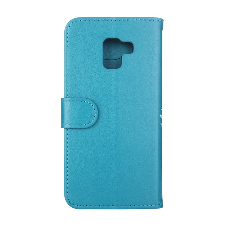 Glittery Powder Flamingo Pattern Leather Protective Folio Casing for Samsung Galaxy A8 (2018) - Blue-5