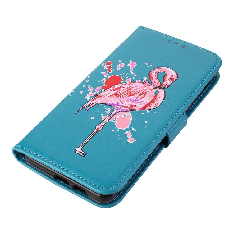 Glittery Powder Flamingo Pattern Leather Protective Folio Casing for Samsung Galaxy A8 (2018) - Blue-7