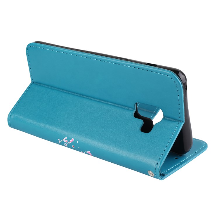 Glittery Powder Flamingo Pattern Leather Protective Folio Casing for Samsung Galaxy A8 (2018) - Blue-11