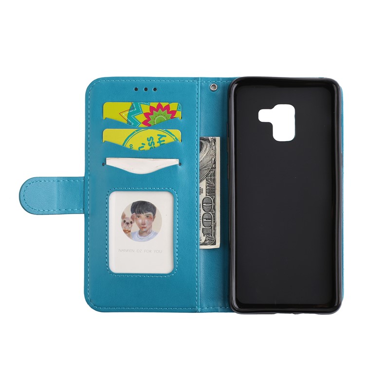 Glittery Powder Flamingo Pattern Leather Protective Folio Casing for Samsung Galaxy A8 (2018) - Blue-13