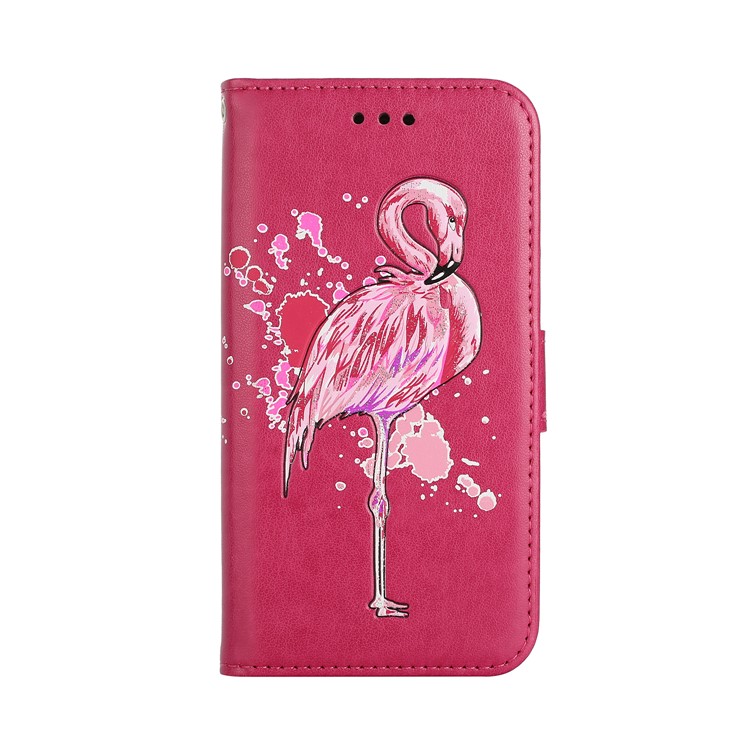 Flash Powder Flamingo Wallet Leather Stand Casing for Samsung Galaxy A8+ (2018) - Rose-2