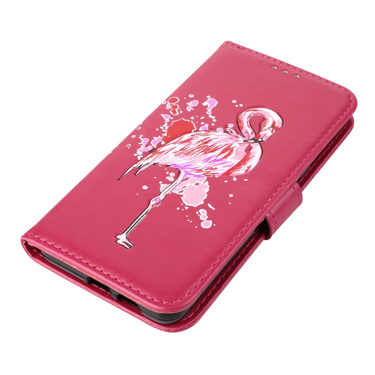 Flash Powder Flamingo Wallet Leather Stand Casing for Samsung Galaxy A8+ (2018) - Rose-4