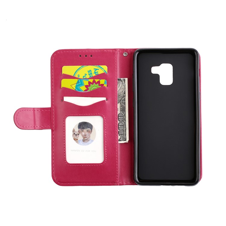 Flash Powder Flamingo Wallet Leather Stand Casing for Samsung Galaxy A8+ (2018) - Rose-7