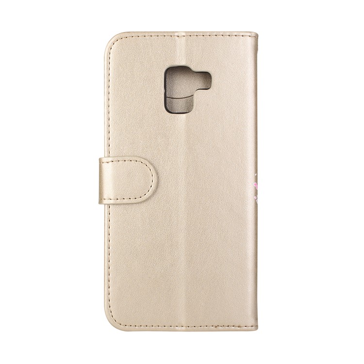 For Samsung Galaxy A8+ (2018) Flash Powder Flamingo Wallet Stand Leather Folio Cover Shell - Gold-3