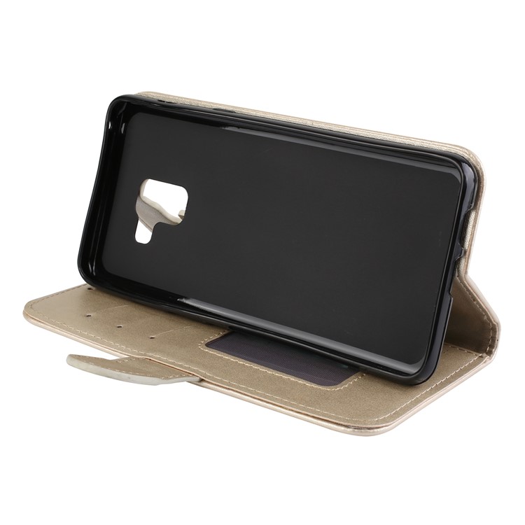 For Samsung Galaxy A8+ (2018) Flash Powder Flamingo Wallet Stand Leather Folio Cover Shell - Gold-5