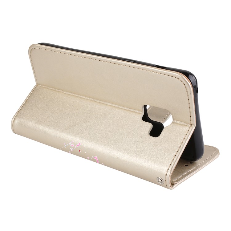 For Samsung Galaxy A8+ (2018) Flash Powder Flamingo Wallet Stand Leather Folio Cover Shell - Gold-6