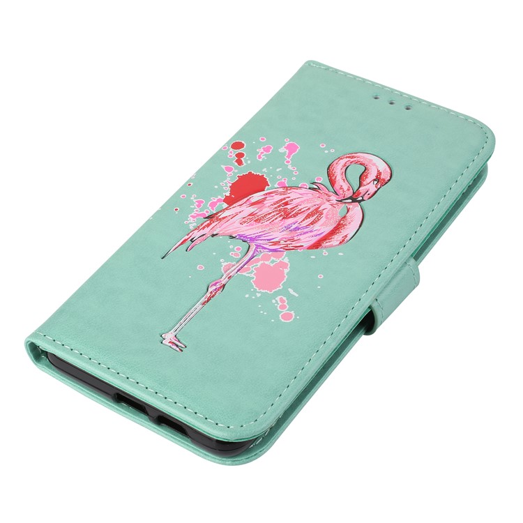For Samsung Galaxy A8+ (2018) Flash Powder Flamingo Wallet Leather Stand Protective Casing - Cyan-4