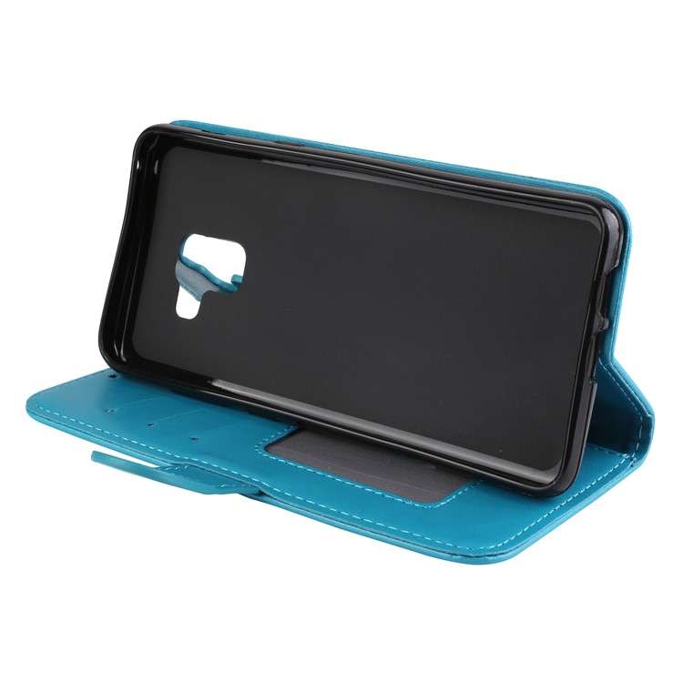 For Samsung Galaxy A8 Plus (2018) Flash Powder Flamingo Wallet Leather Case with Stand - Blue-5