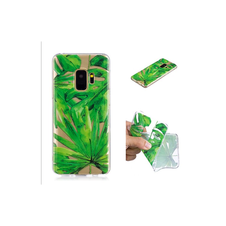 Pattern Printing IMD TPU Shell Case for Samsung Galaxy S9 SM-G960 - Green Leaves-1