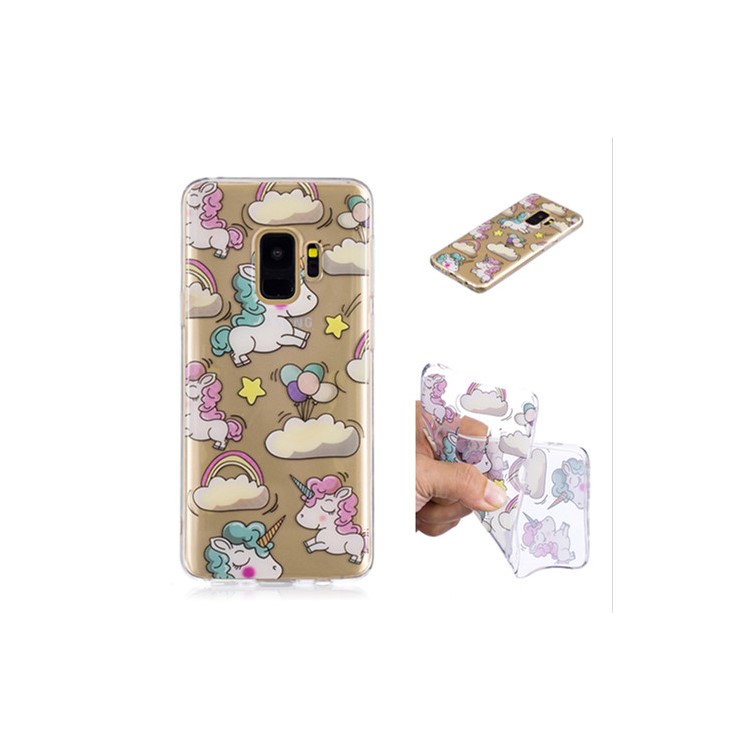 Pattern Printing IMD TPU Cover Case for Samsung Galaxy S9 SM-G960 - Cloud and Unicorn-1