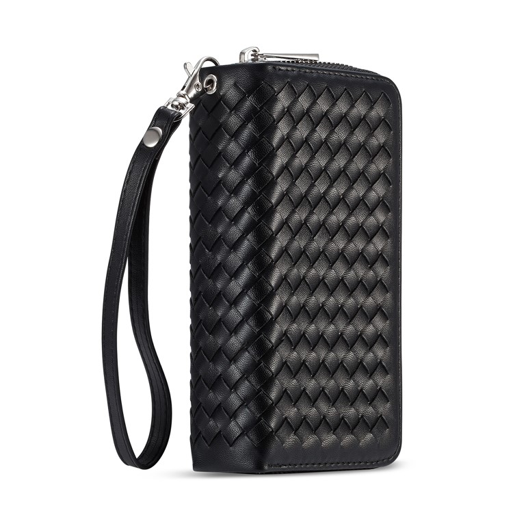 For Samsung Galaxy S9 SM-G960 Woven Texture Detachable 2-in-1 Zipper Wallet Leather Phone Casing - Black-2
