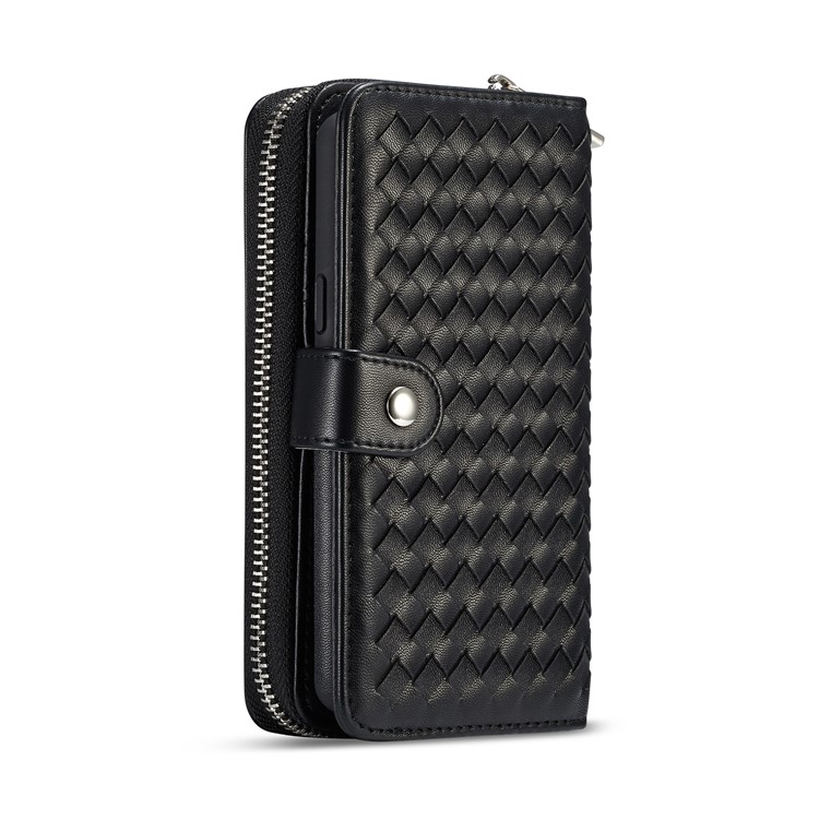 For Samsung Galaxy S9 SM-G960 Woven Texture Detachable 2-in-1 Zipper Wallet Leather Phone Casing - Black-3