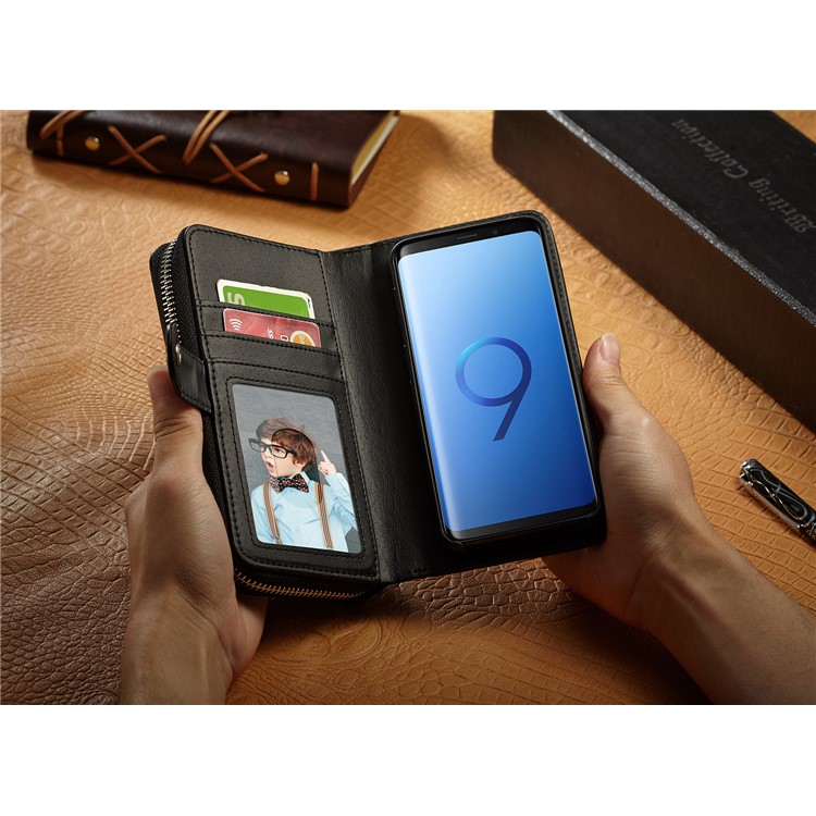 For Samsung Galaxy S9 SM-G960 Woven Texture Detachable 2-in-1 Zipper Wallet Leather Phone Casing - Black-7