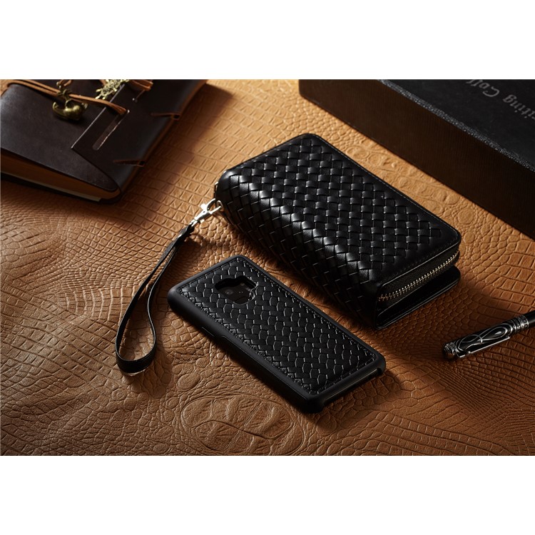 For Samsung Galaxy S9 SM-G960 Woven Texture Detachable 2-in-1 Zipper Wallet Leather Phone Casing - Black-8
