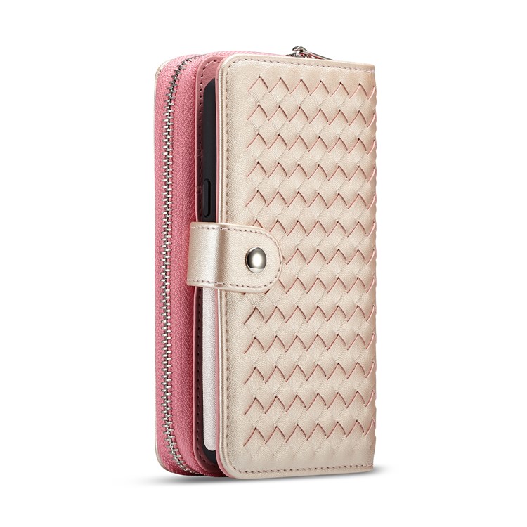 For Samsung Galaxy S9 SM-G960 Woven Texture Detachable 2-in-1 Zipper Wallet Leather Phone Cover - Pink-2