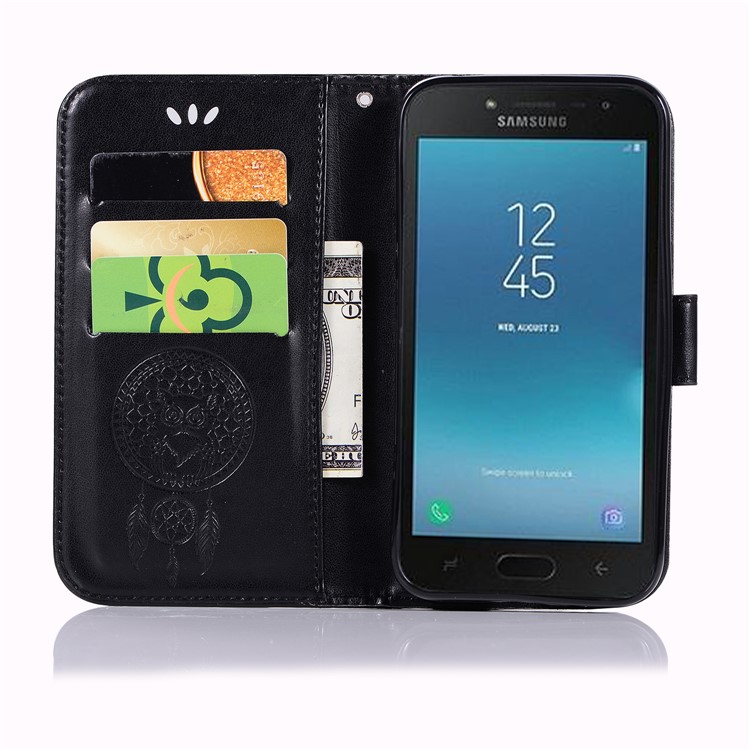 Imprint Owl Dream Catcher Wallet Stand Leather Case for Samsung Galaxy J2 Pro 2018 - Black-4