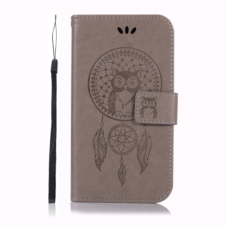 Imprint Owl Dream Catcher Wallet Stand Leather Cover for Samsung Galaxy J2 Pro 2018 - Grey-2
