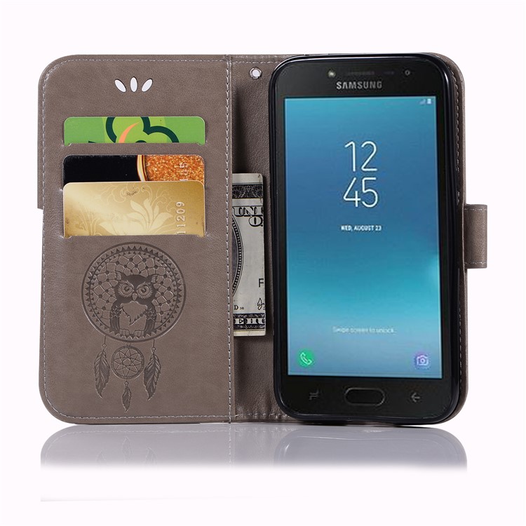 Imprint Owl Dream Catcher Wallet Stand Leather Cover for Samsung Galaxy J2 Pro 2018 - Grey-4