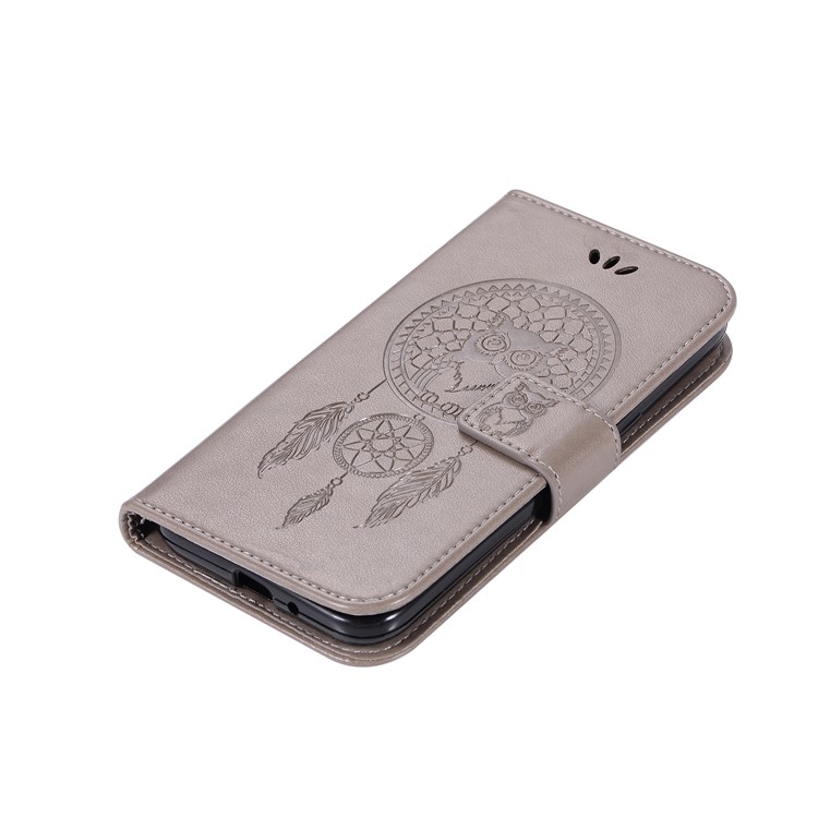 Imprint Owl Dream Catcher Wallet Stand Leather Cover for Samsung Galaxy J2 Pro 2018 - Grey-7