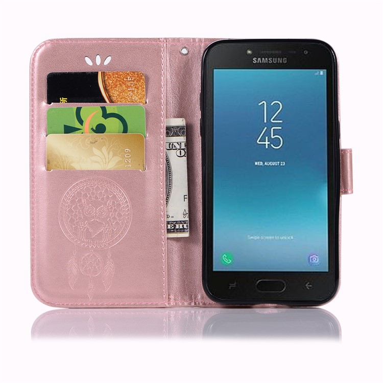 Imprint Owl Dream Catcher Wallet Stand Leather Shell for Samsung Galaxy J2 Pro 2018 - Rose Gold-4