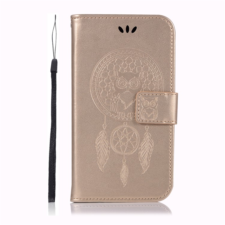 Imprint Owl Dream Catcher Wallet Stand Leather Casing for Samsung Galaxy J2 Pro 2018 - Gold-2