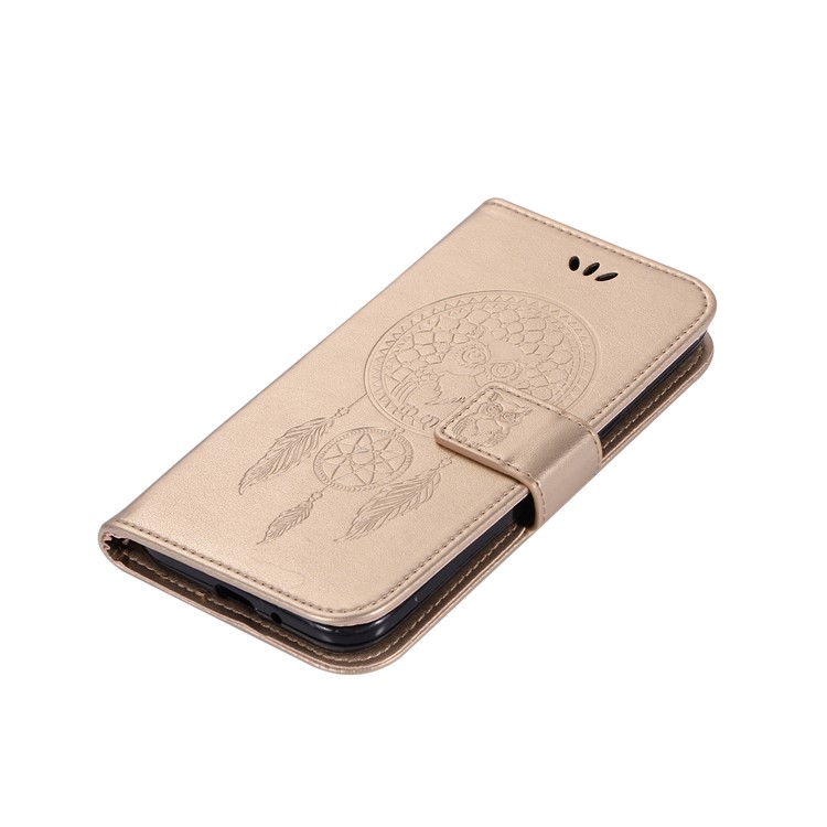 Imprint Owl Dream Catcher Wallet Stand Leather Casing for Samsung Galaxy J2 Pro 2018 - Gold-7