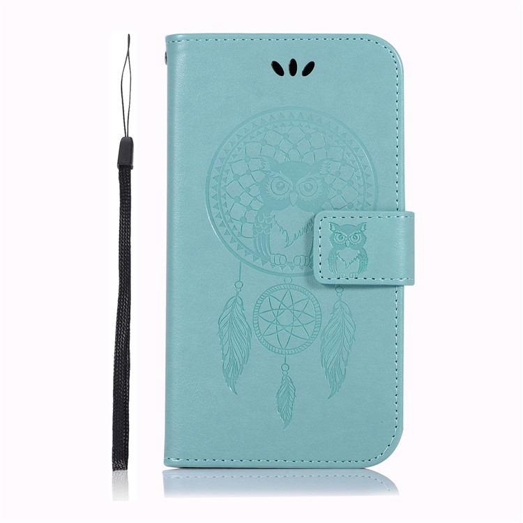 Imprint Owl Dream Catcher Wallet Stand Leather Mobile Phone Case for Samsung Galaxy J2 Pro 2018 - Cyan-2