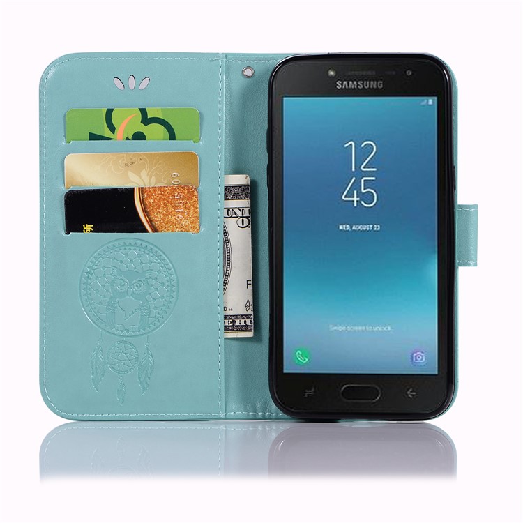 Imprint Owl Dream Catcher Wallet Stand Leather Mobile Phone Case for Samsung Galaxy J2 Pro 2018 - Cyan-4