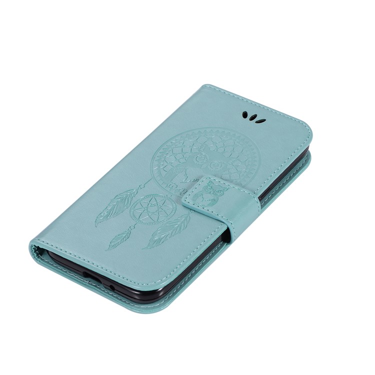 Imprint Owl Dream Catcher Wallet Stand Leather Mobile Phone Case for Samsung Galaxy J2 Pro 2018 - Cyan-7