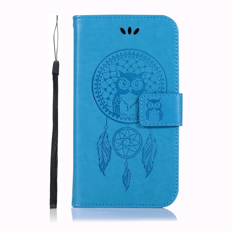 Imprint Owl Dream Catcher Wallet Stand Leather Cell Phone Case for Samsung Galaxy J2 Pro 2018 - Blue-2