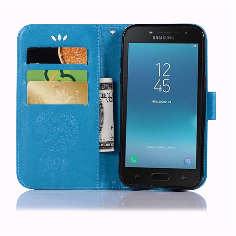 Imprint Owl Dream Catcher Wallet Stand Leather Cell Phone Case for Samsung Galaxy J2 Pro 2018 - Blue-4