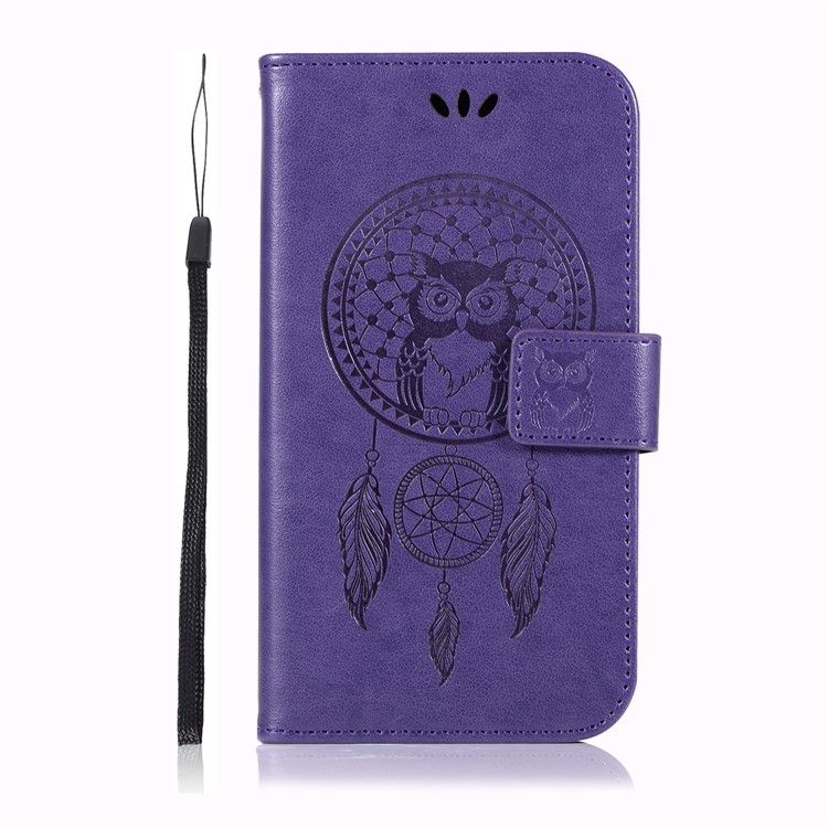 Imprint Owl Dream Catcher Wallet Stand Leather Protective Case for Samsung Galaxy J2 Pro 2018 - Purple-2