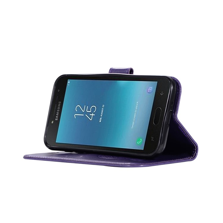 Imprint Owl Dream Catcher Wallet Stand Leather Protective Case for Samsung Galaxy J2 Pro 2018 - Purple-4