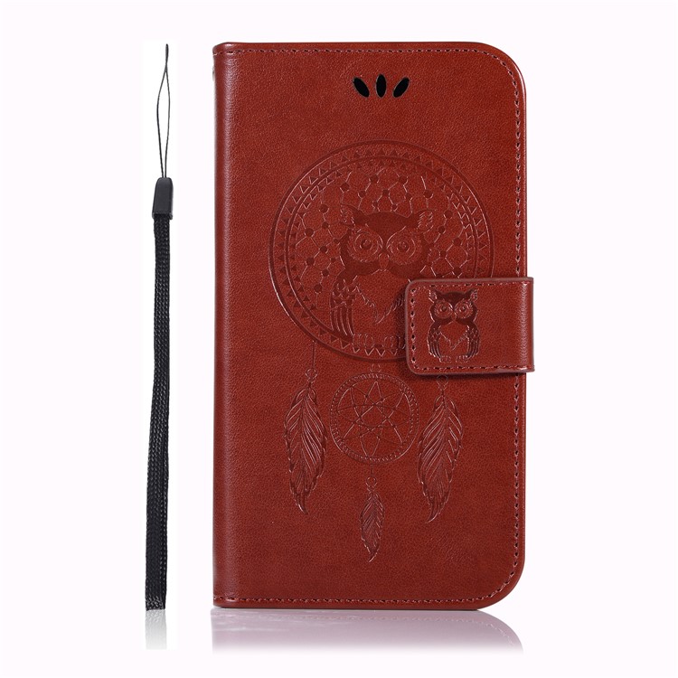 Imprint Owl Dream Catcher Wallet Stand Leather Protective Shell for Samsung Galaxy J2 Pro 2018 - Brown-2