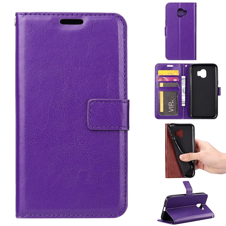 For Samsung Galaxy J2 Pro 2018 Crazy Horse Wallet Stand Leather Shell - Purple-1