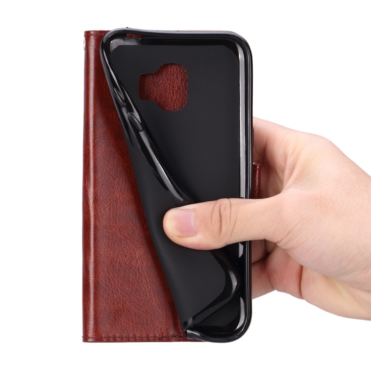 For Samsung Galaxy J2 Pro 2018 Crazy Horse PU Leather Stand Wallet Mobile Phone Cover Case - Brown-11