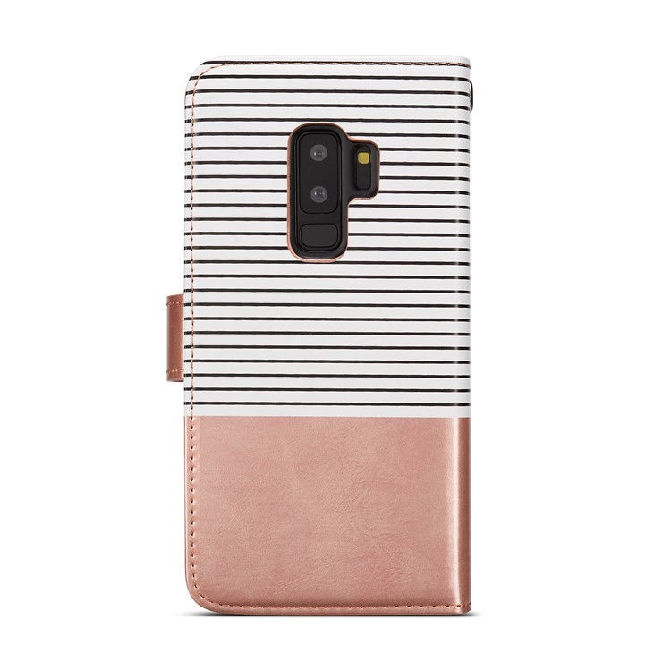 Stripes Pattern Detachable 2-in-1 9 Card Slots Leather Wallet Case for Samsung Galaxy S9+ SM-G965 - Rose Gold-3