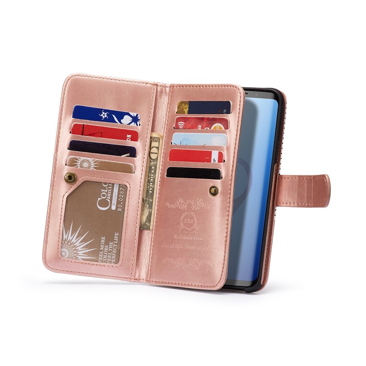 Stripes Pattern Detachable 2-in-1 9 Card Slots Leather Wallet Case for Samsung Galaxy S9+ SM-G965 - Rose Gold-4