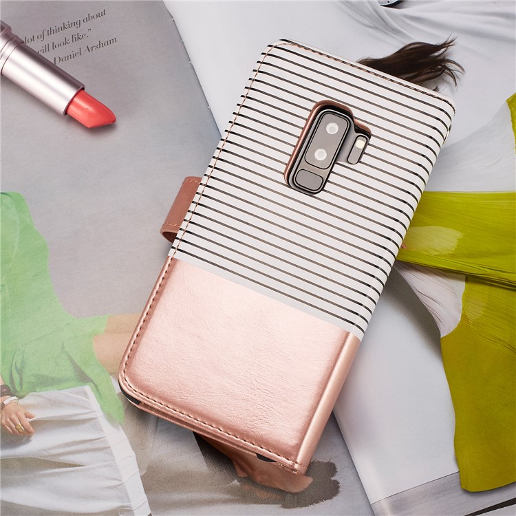 Stripes Pattern Detachable 2-in-1 9 Card Slots Leather Wallet Case for Samsung Galaxy S9+ SM-G965 - Rose Gold-6