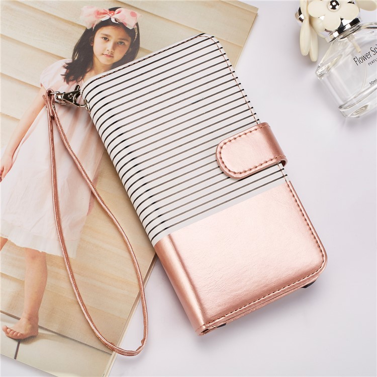 Stripes Pattern Detachable 2-in-1 9 Card Slots Leather Wallet Case for Samsung Galaxy S9+ SM-G965 - Rose Gold-7