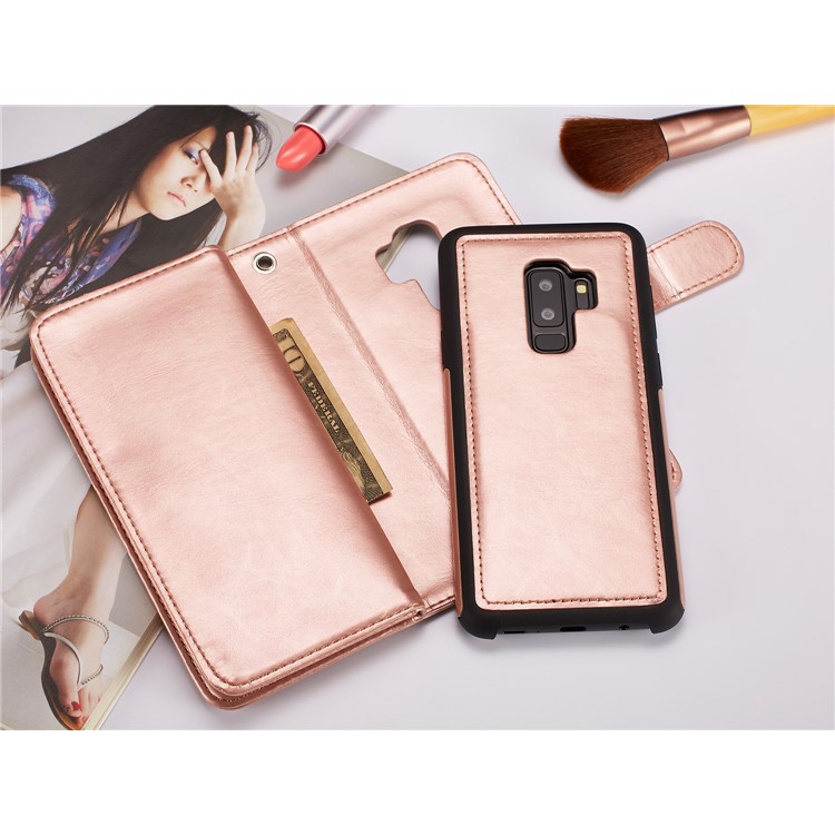 Stripes Pattern Detachable 2-in-1 9 Card Slots Leather Wallet Case for Samsung Galaxy S9+ SM-G965 - Rose Gold-8