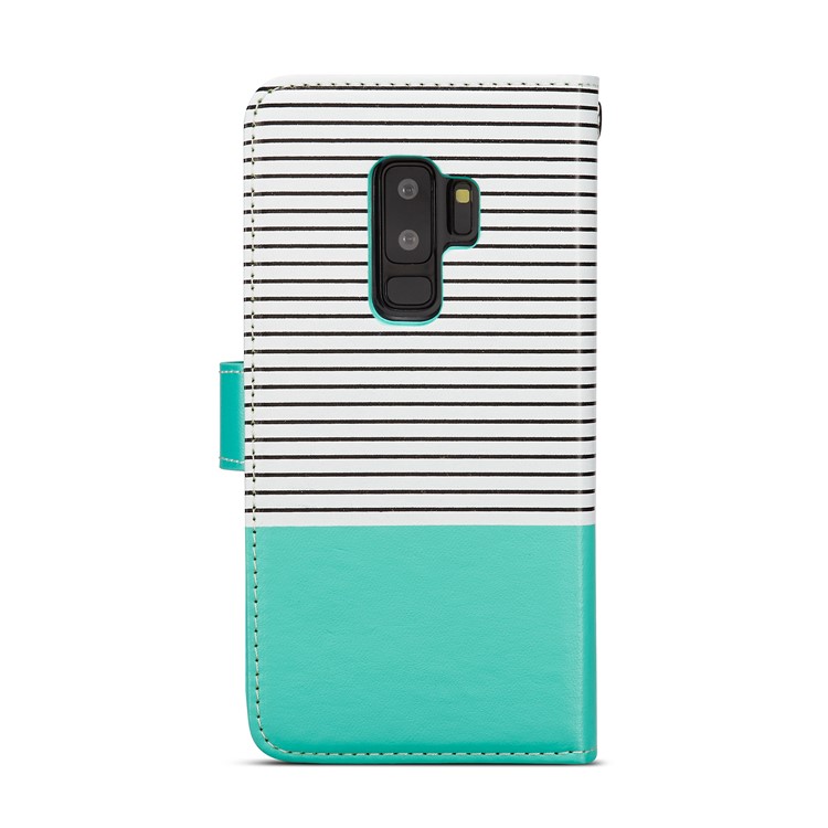 Stripes Pattern Detachable 2-in-1 9 Card Slots Leather Wallet Cover for Samsung Galaxy S9+ SM-G965 - Cyan-2