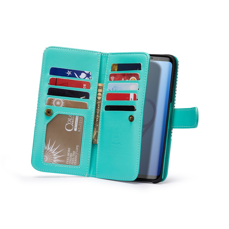 Stripes Pattern Detachable 2-in-1 9 Card Slots Leather Wallet Cover for Samsung Galaxy S9+ SM-G965 - Cyan-3